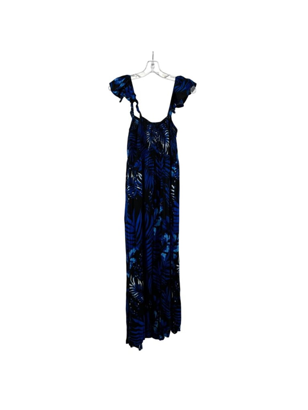 BOHO ME Tropical Print Maxi Dress Ruffle Strap Blue/Multi Smocked Size 0X/1X